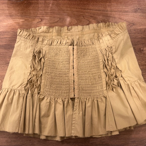 Anthropologie Tan Smocked Ruffled Top - Picture 2 of 5